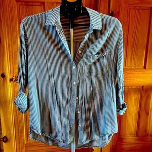 Old Navy Blue and White Striped Casual Shirt